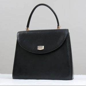 Vintage Bally Italy Black Leather Designer Handbag, 1990s